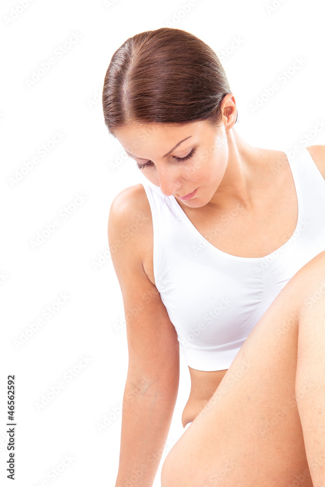 Female body in white underwear, isolated on white Female body in white underwear, isolated on white