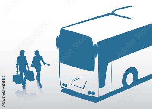 Couple travel with the bus