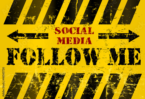 grungy "Follow Me" social media sign or button, industrial style