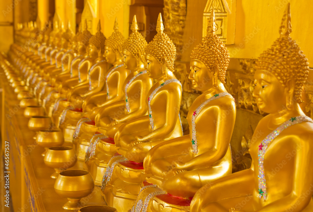 Fototapeta premium Row of golden buddha statue at Thailand Temple.