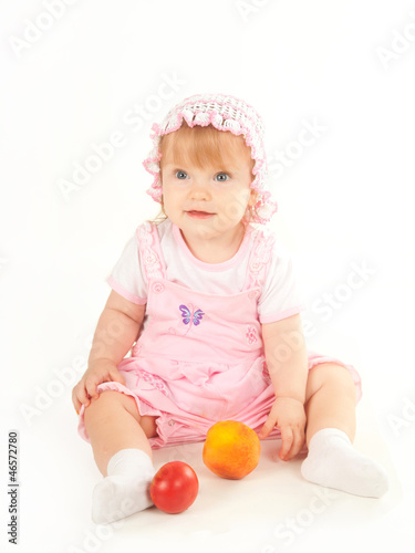 studio shot of blond little baby girl photo