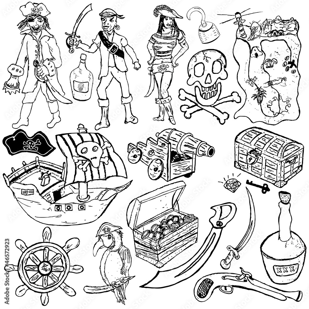 Obraz premium pirate icons sketch