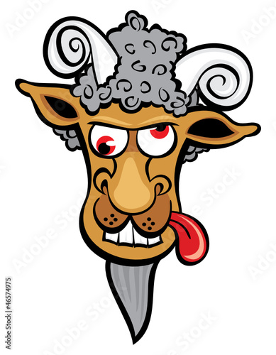 Crazy cartoon goat with red eyes
