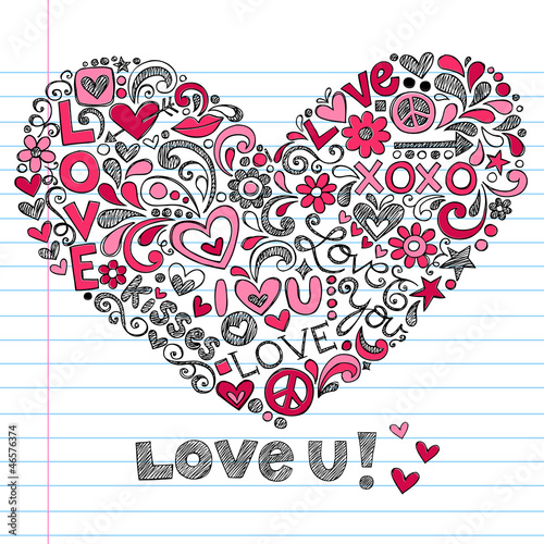 Heart Love Valentine's Day Sketchy Notebook Doodles Vector