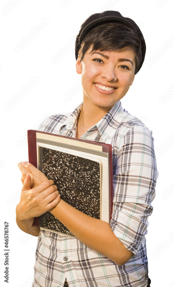 Portrait of Mixed Race Female Student Holding Books Isolated Portrait of Mixed Race Female Student Holding Books Isolated