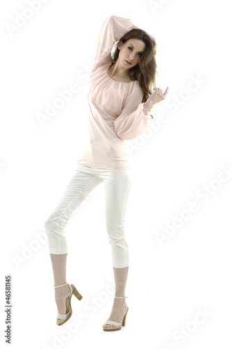 full-length portrait of casual fashion woman posing