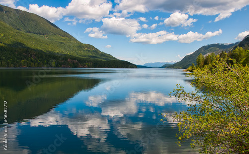 Tranquil Lake With Fluffy Cloud Reflection