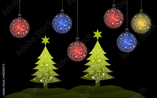 Colorful Christmas tree with Christmas ball for greeting card