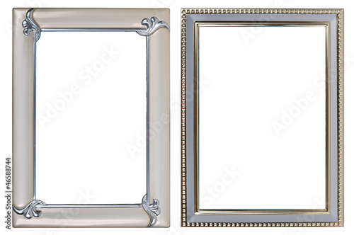 two metal photoframes on a white background.