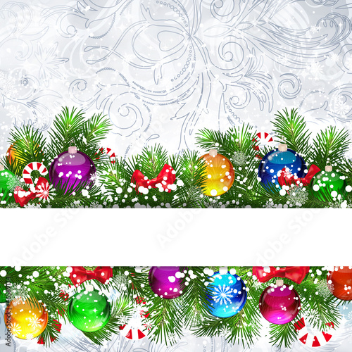 Christmas background with Christmas tree branches decorated