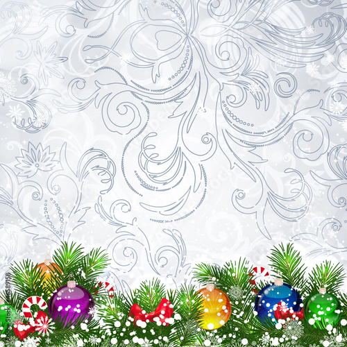 Christmas background with Christmas tree branches decorated