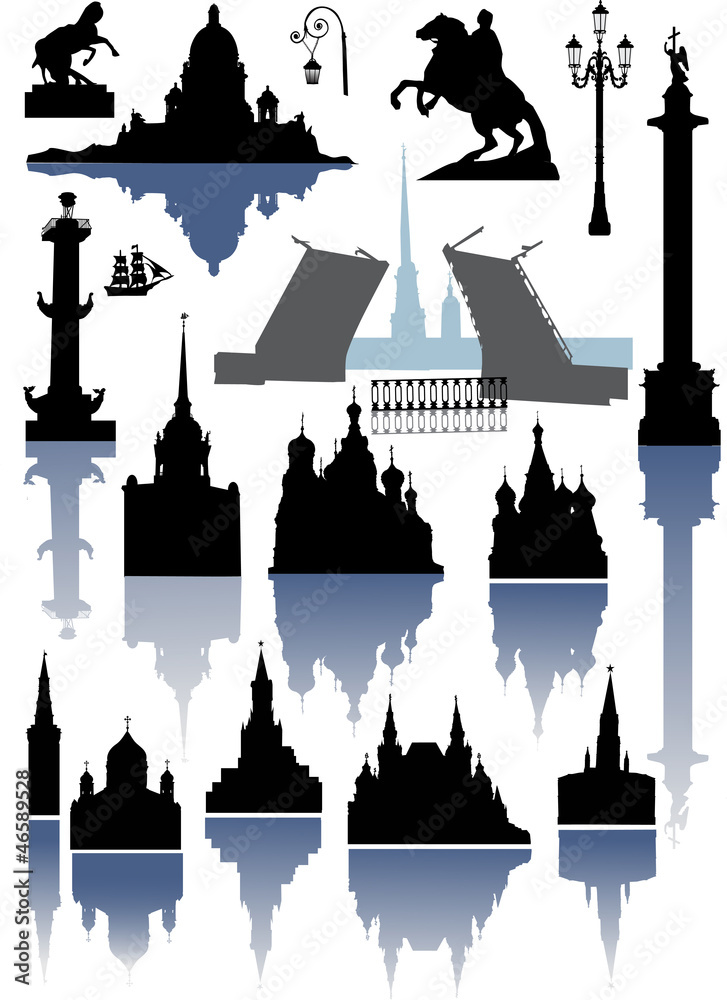 Saint-Petersburg and Moscow silhouettes collection