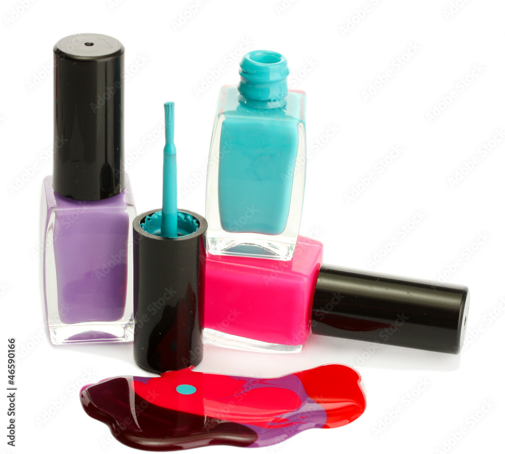 open bottles with bright nail polish isolated on white open bottles with bright nail polish isolated on white