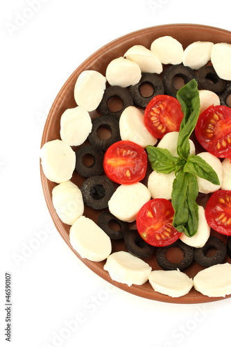 cheese mozzarella with vegetables in the plate