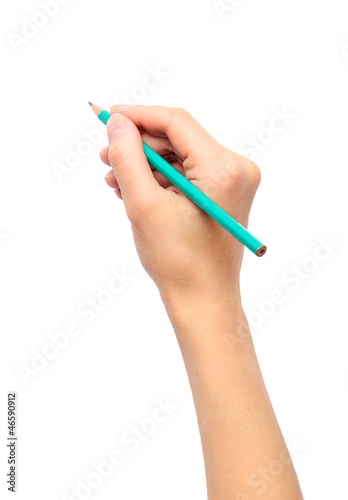 Woman's hand holding a penci