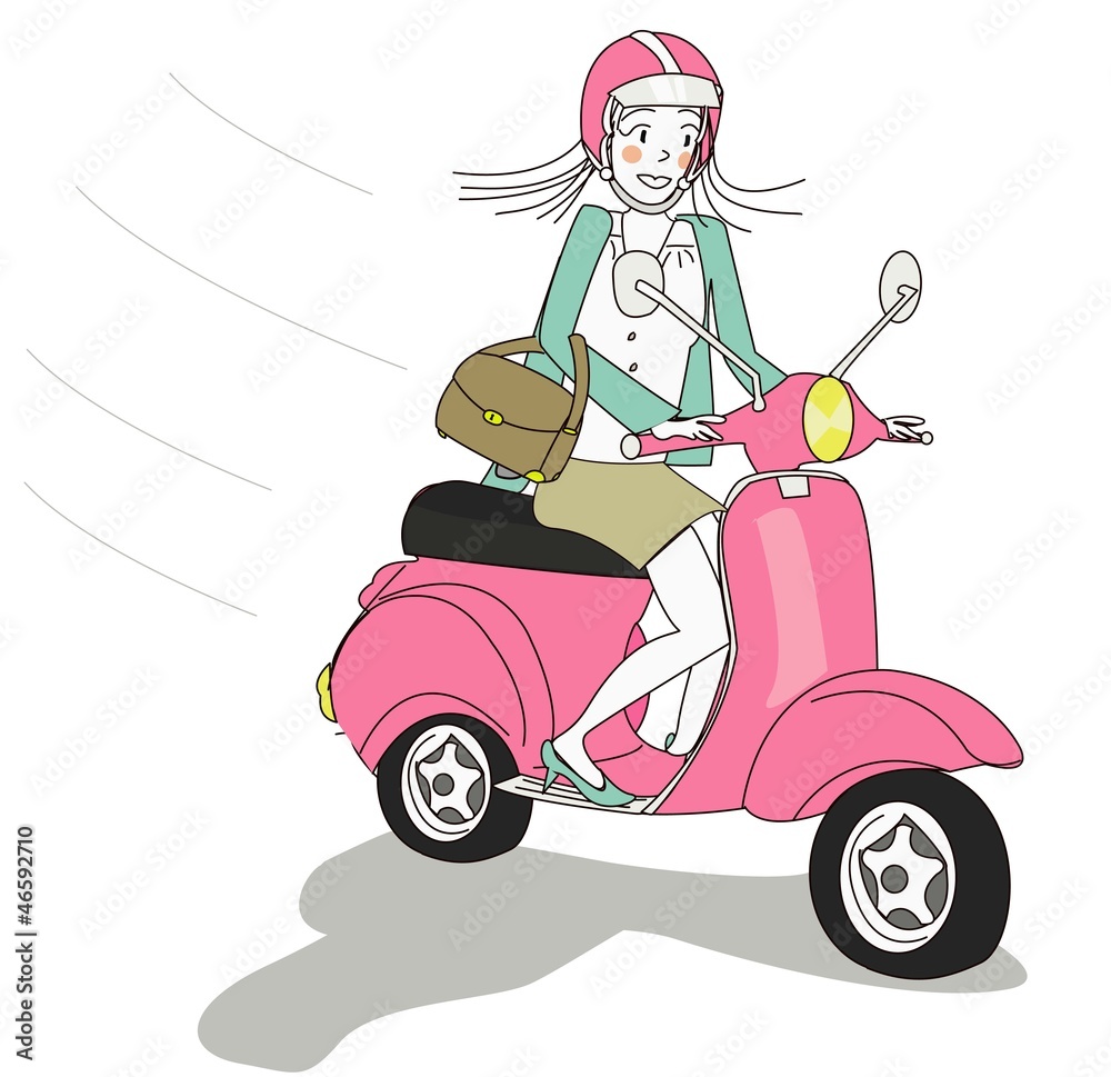Femme moderne scooter rose