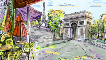 Fototapete Abbildung Paris Pariser Boulevard im Illustrationsstil  © ZoomTeam