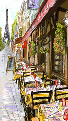 Fototapete Abbildung Paris Gemalte Gasse im Pariser Stadtviertel  © ZoomTeam