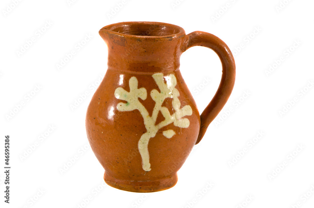 brown ceramics souvenir jug isolated on white