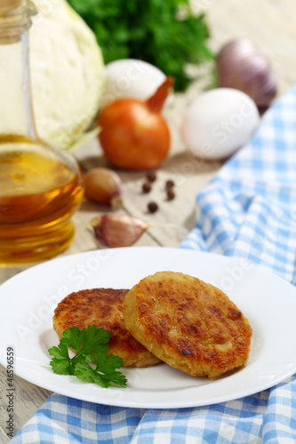 Cabbage burgers and ingredients for cooking