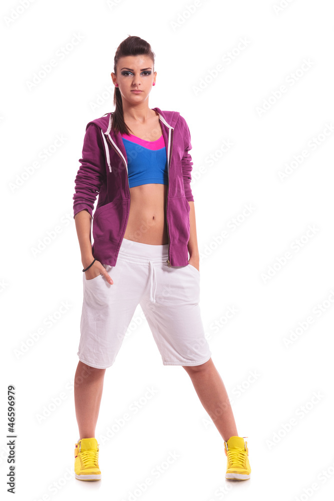woman dancer with hands in pockets woman dancer with hands in pockets