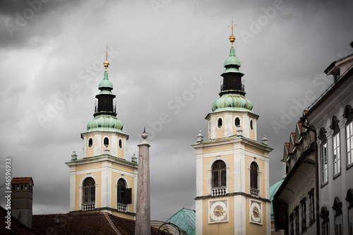 Twin towers of Ljubljana Cathedral, Slovenia. photo