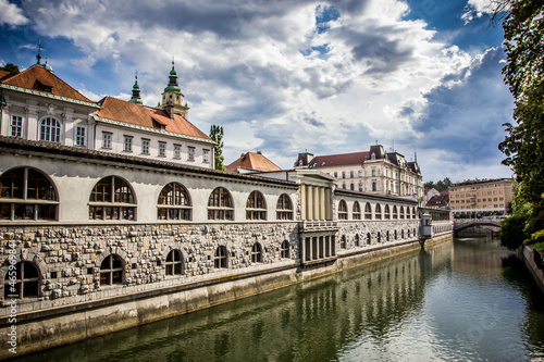 Central Market overlooking the canal, Ljubljana, Slovenia