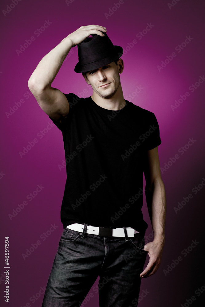 Handsome guy posing in black t-shirt. Handsome guy posing in black t-shirt.