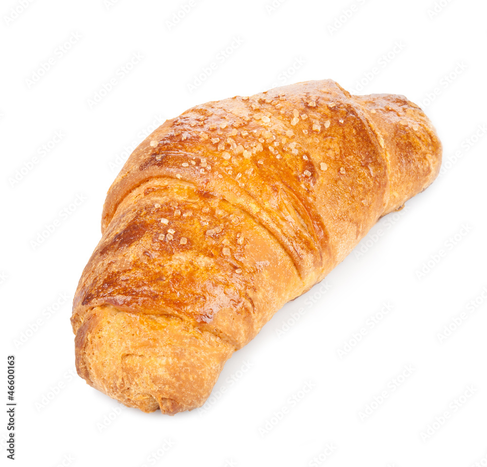 Freshly baked croissants on a white background