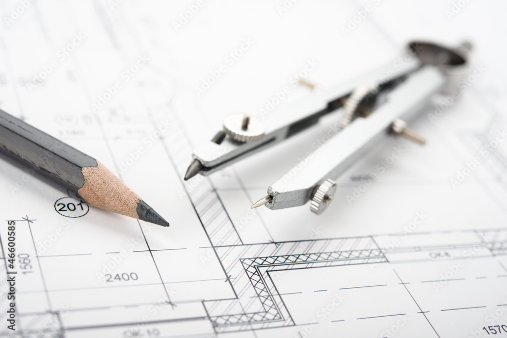 Drafting Tools and blueprint . Pencil etc. Drafting Tools and blueprint . Pencil etc.