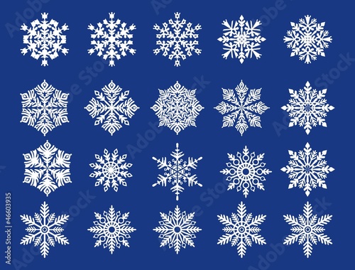 White snowflakes on blue background