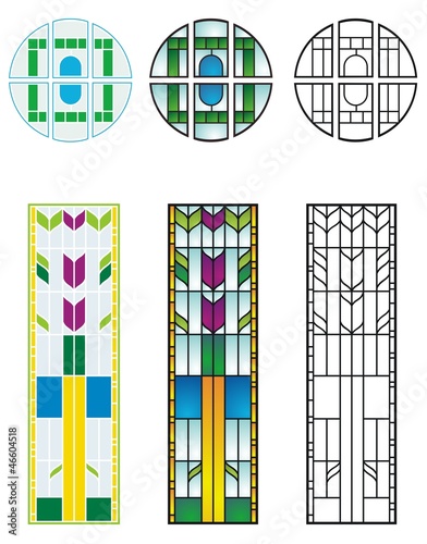 Traditional stained glass designs, typical of private residences