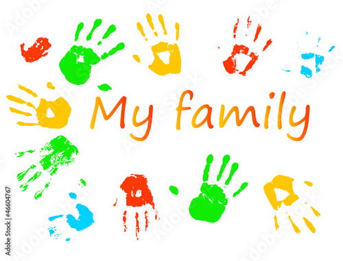 Vector background with colorful prints of palms and an inscripti