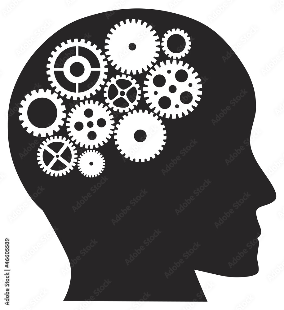 Human Head with Mechanical Gears Illustration Human Head with Mechanical Gears Illustration