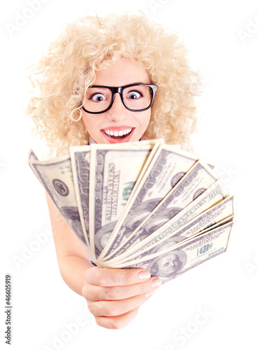 Young woman with dollars in her hands