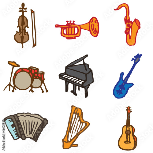 musical instruments hand drawn icons in vector