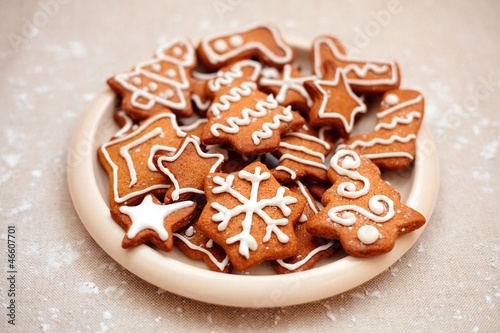 Plate of christmas cookies with festive decoration