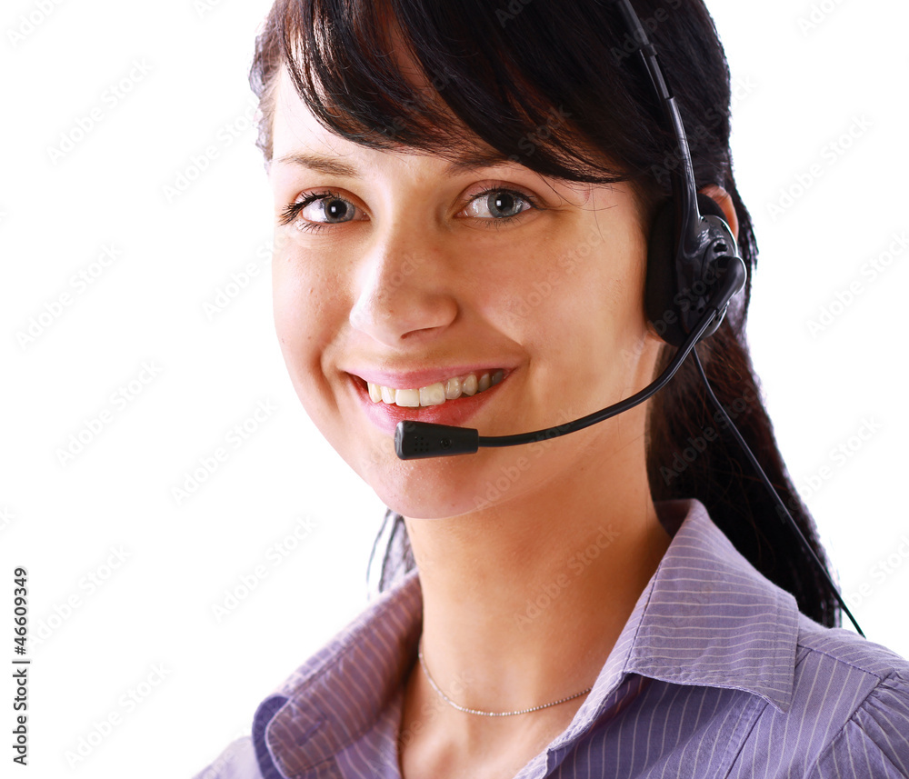 Young woman with headset isolated on white background Young woman with headset isolated on white background