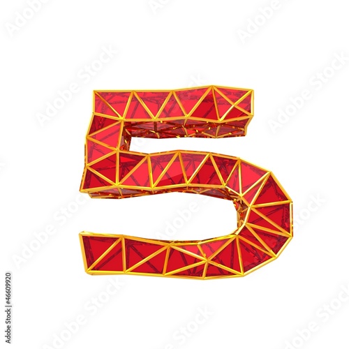 number 5 of red glass in gold