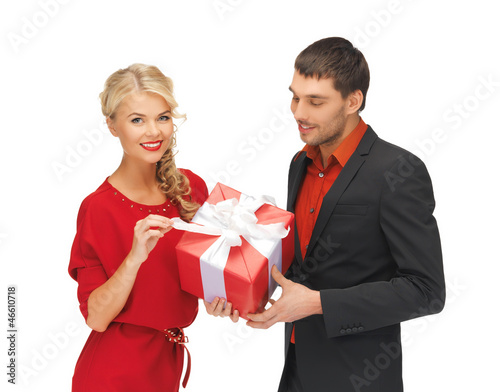 man and woman with present