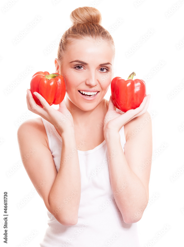 woman with peppers woman with peppers