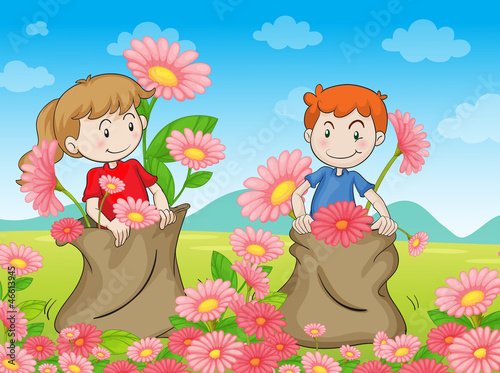 kids and flowers
