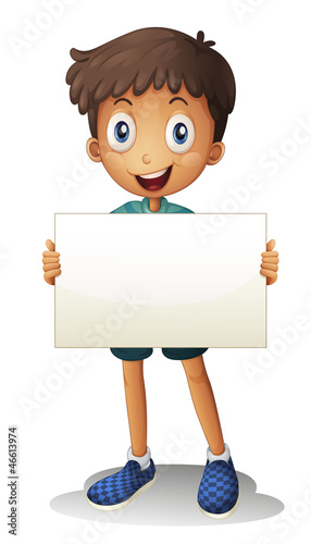 a boy with white paper