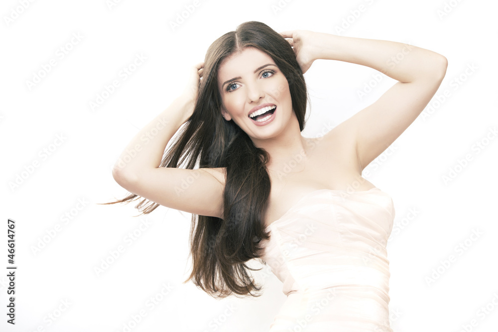 portrait of young beautiful woman on white background portrait of young beautiful woman on white background
