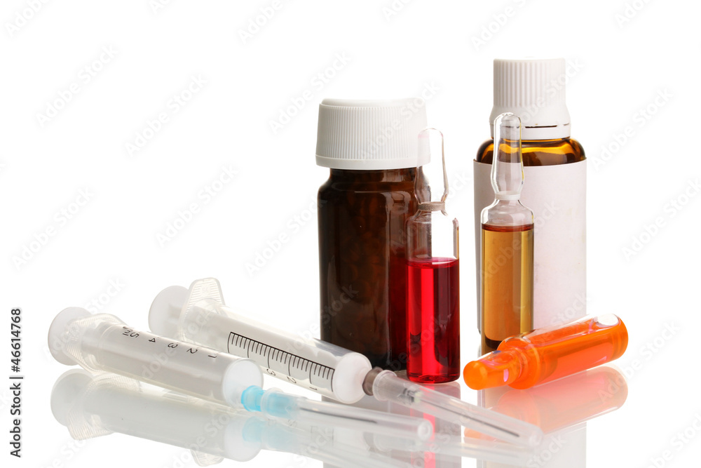 medical ampules, bottles and syringes, isolated on white medical ampules, bottles and syringes, isolated on white