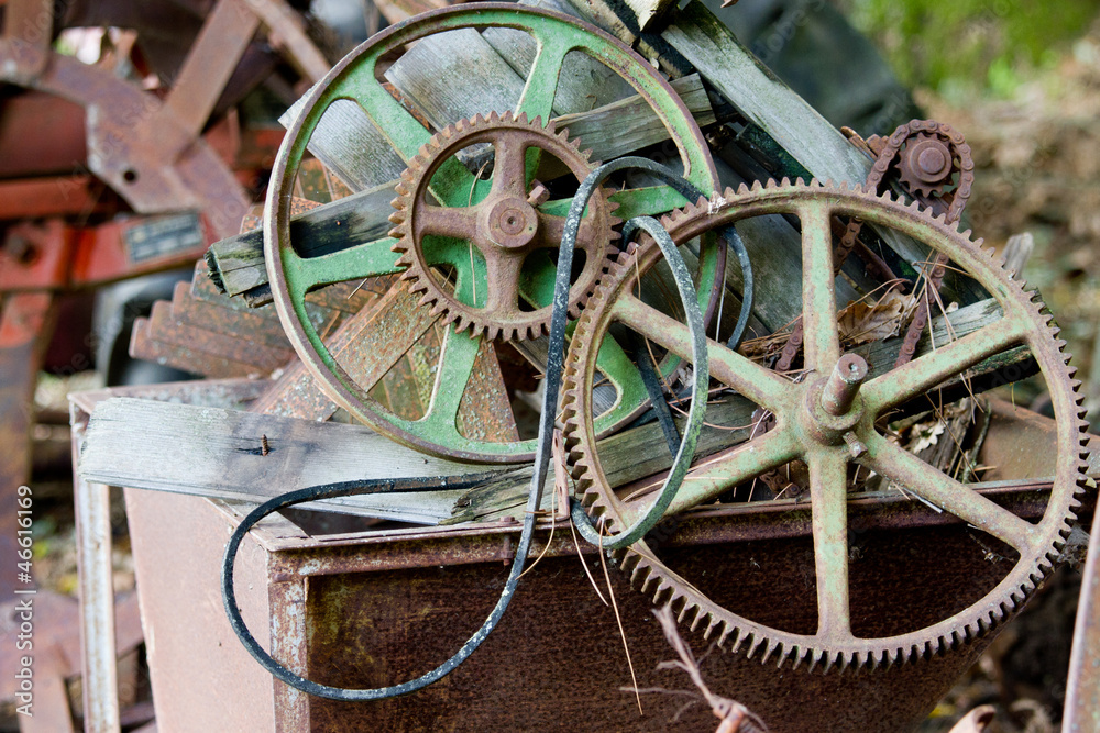 Old rusty machinery wheels