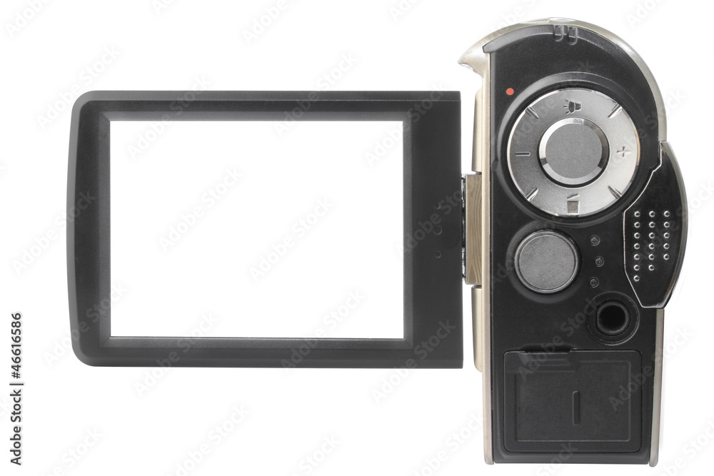 camcorder's blank LCD screen isolated on white
