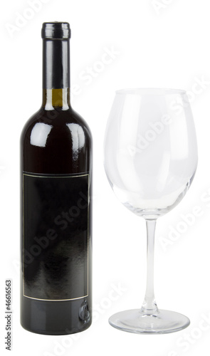 Red wine bottle with glass