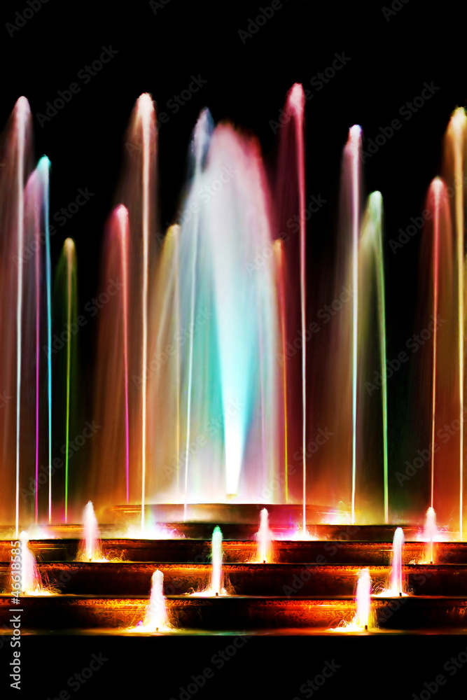 Colorful water fountain at night