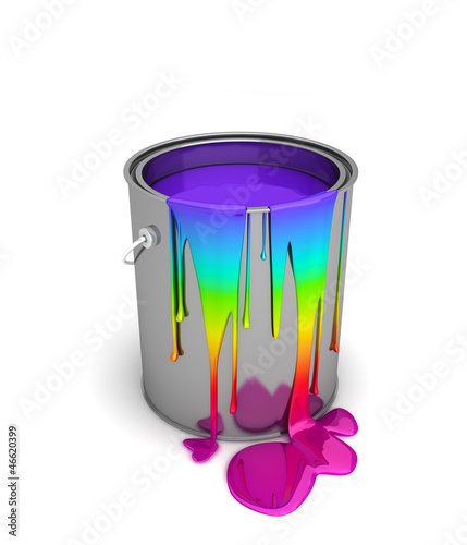 Rainbow bucket isolated on white photo